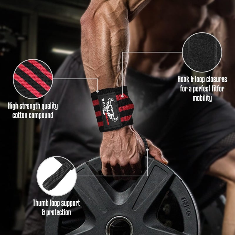 BEAST RAGE Wrist Wraps for Weightlifting - Adjustable Lifting Straps With Thumb Loop for Enhanced Gym Support, Powerlifting, Bodybuilding and Workout - Image 2